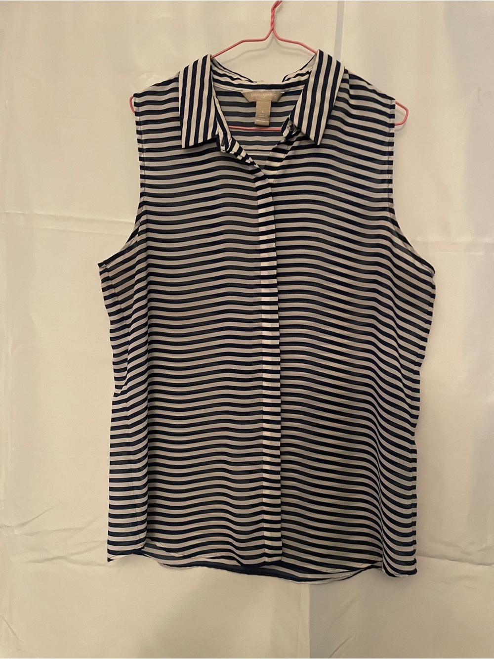 Sleeveless Navy and White Striped Collared Blouse Women Summer